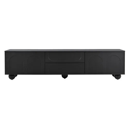 Cream Style TV Stand with Arched Doors & 2 Drawers,Minimalist Media Console with Rebound Device, 5 Iron Round Legs The Pet & Home Store