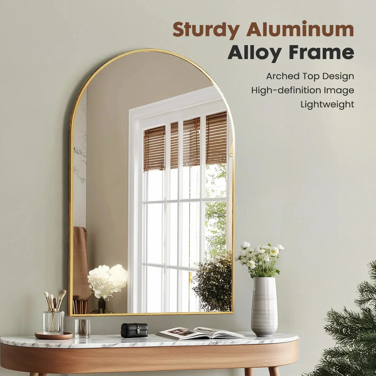 Arched Metal Framed Bathroom Mirrors for Wall  Hanging Mirror Glass Mirror Modern Wall Decor For Bedroom Entryway The Pet & Home Store