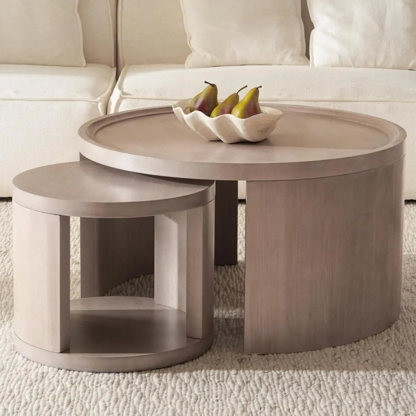 Round Nesting Coffee Table Set of 2 with Wood Tops
