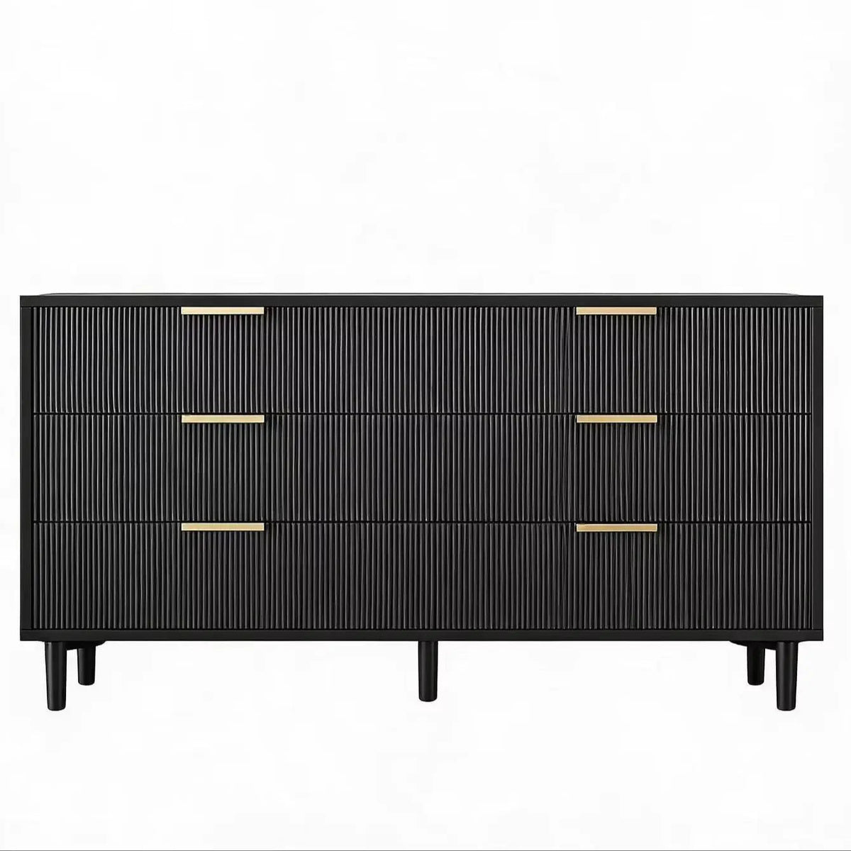 Fluted 6 Drawer Dresser with Metal Legs Wide Storage Cabinet Wood Chest of Drawers Anti Tipping Design Bedroom Living Room Hallway Organizer The Pet & Home Store