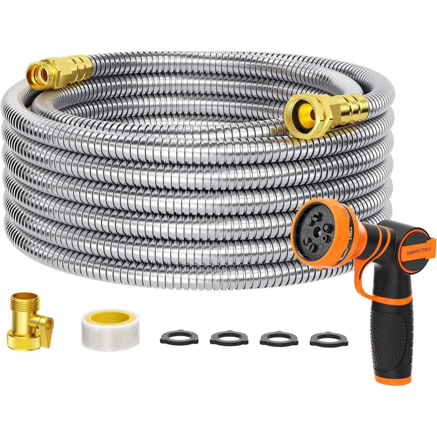 Giraffe Tools 304 Stainless Garden Hose With 9 Pattern Nozzle