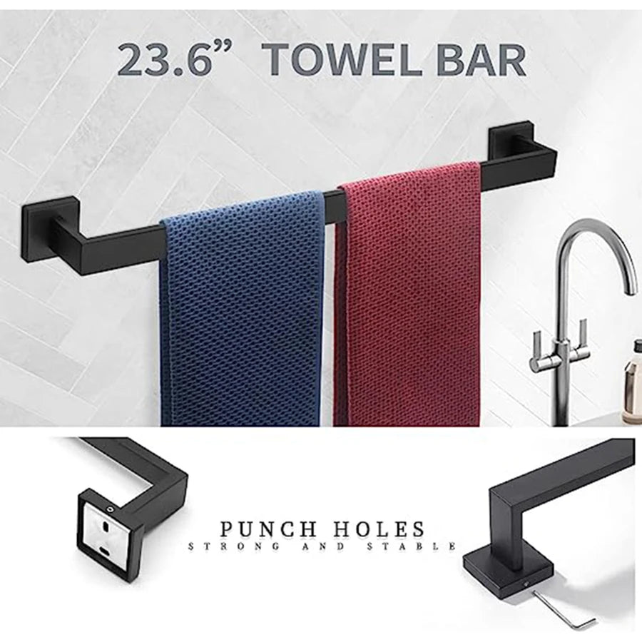 7-Piece Stainless Steel Bathroom Hardware Set With Towel Rail Hooks