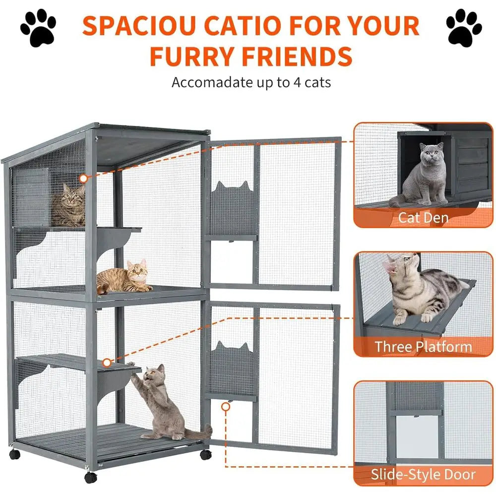 Waterproof Multi Level Outdoor Indoor Cat Enclosure With Lockable Wheels The Pet & Home Store