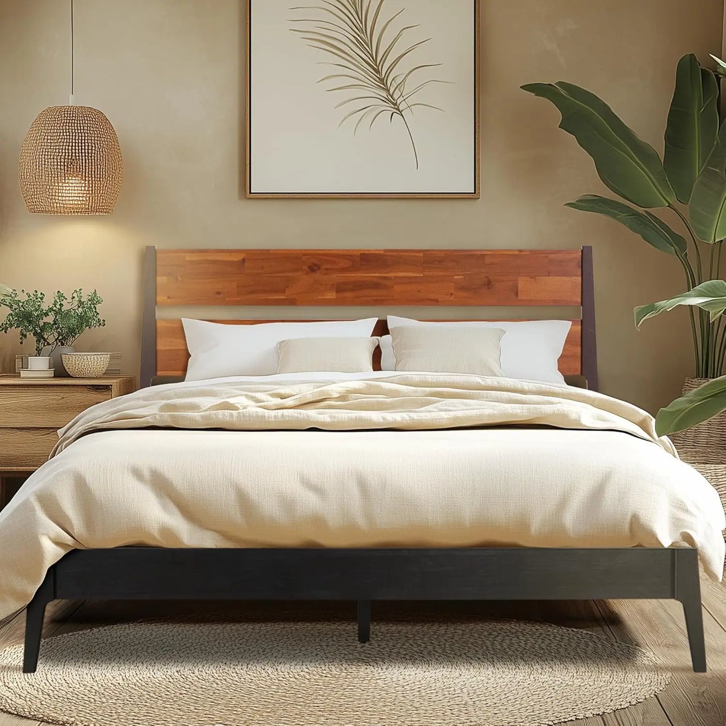 Acacia Callisto Bed Frame With Headboard Solid Wood Platform
