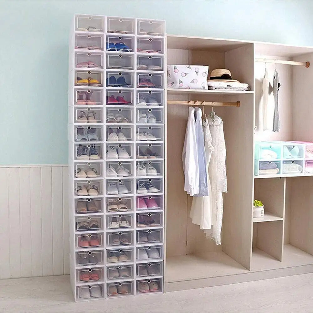 Plastic Foldable Shoe Boxes Set For Home Organizer