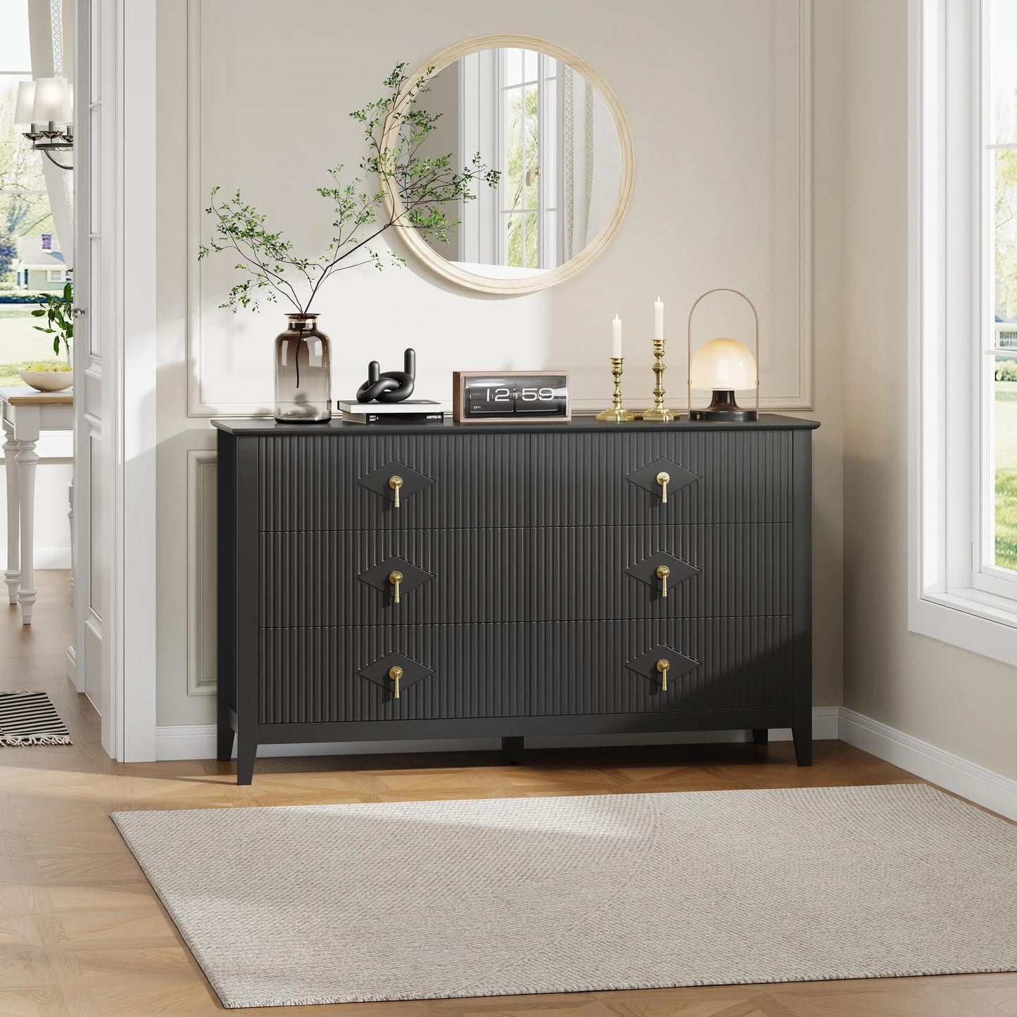HiMISS Modern Six Drawer Dresser And TV Stand In Wood