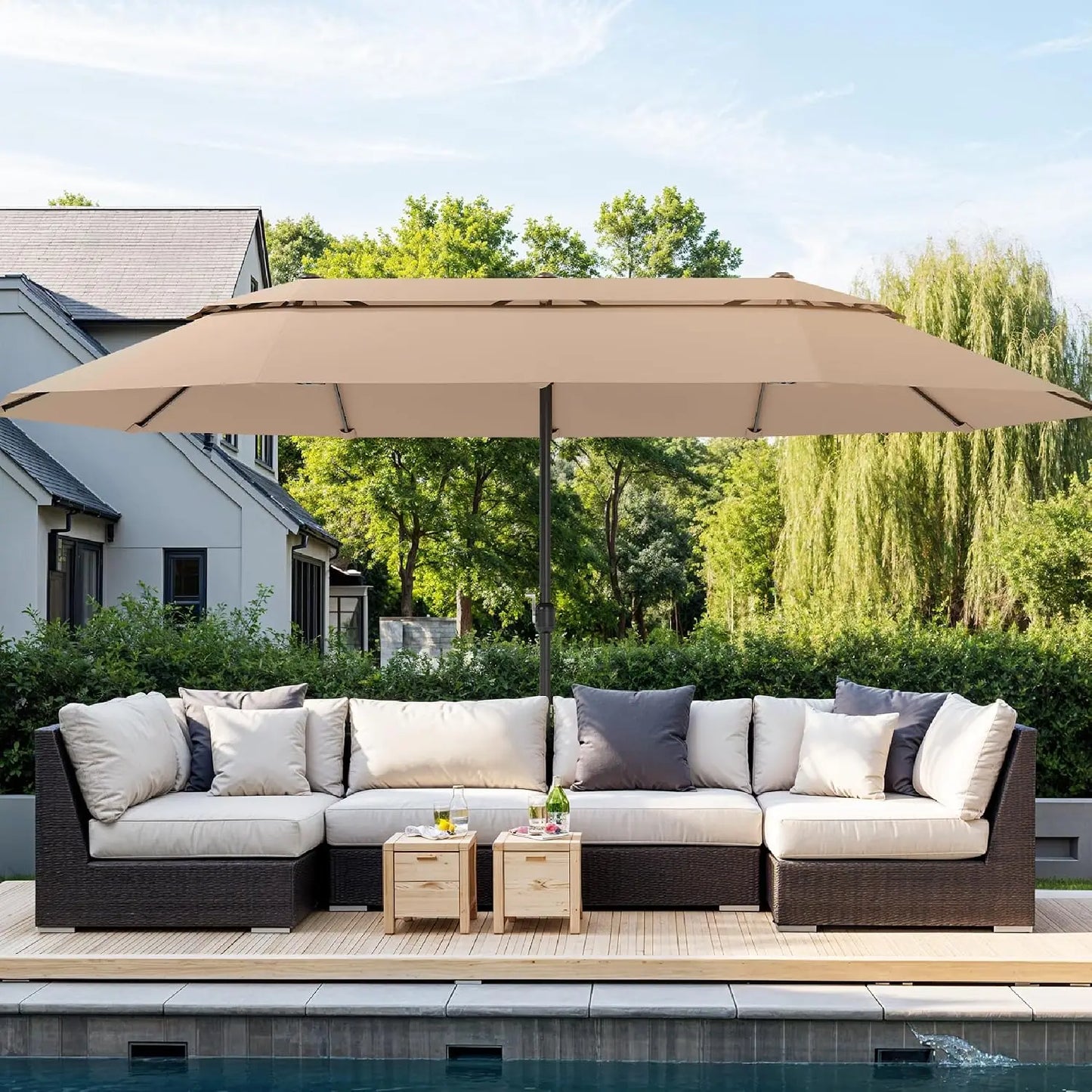 Rectangular Market Patio Umbrella Stainless Steel Frame Heavy Duty Base