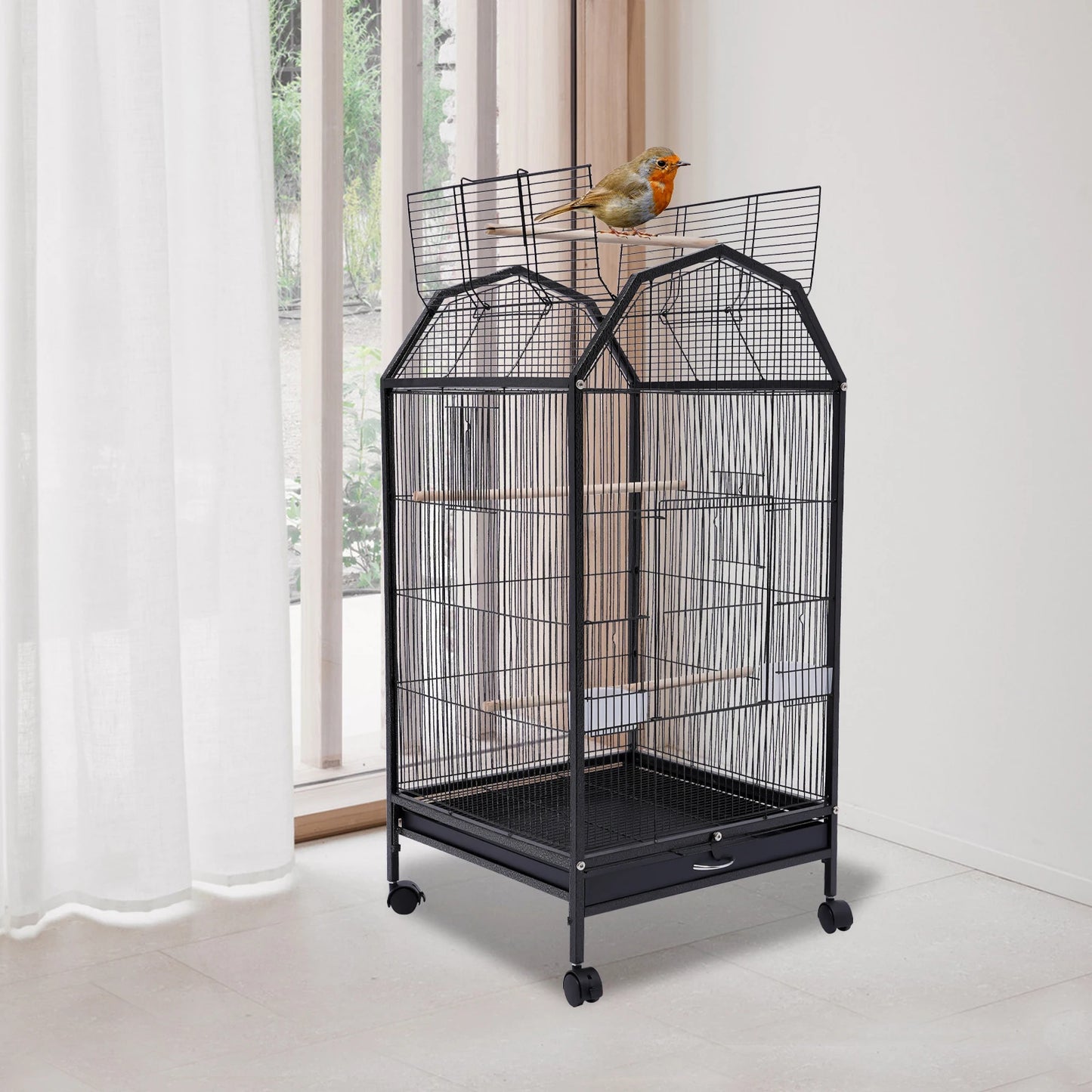 Bird Cage With 360 Degree Observation For Parakeets And Lovebirds