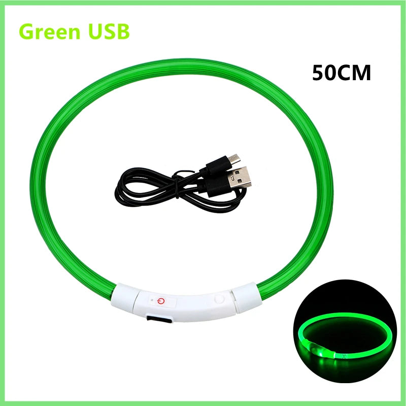 USB Rechargeable Luminous Pet Collar With Adjustable Led Night Light