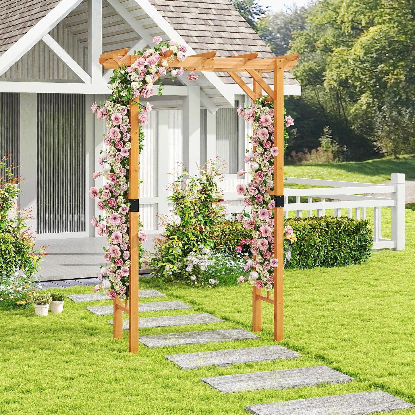 LIFEZEAL Garden Arch Wood Arbor For Climbing Plants