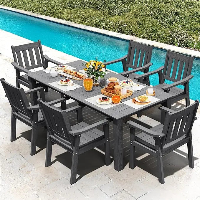Outdoor 7 Piece Patio Table Set With Umbrella Hole