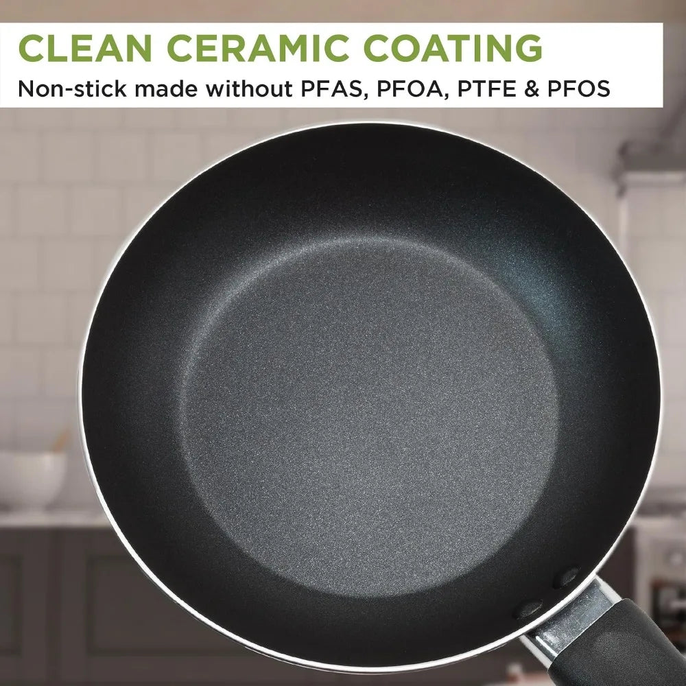26-Piece Nonstick Cookware Set, Dishwasher Safe, Ceramic Coating, Even Heating, Comfort Grip, Black