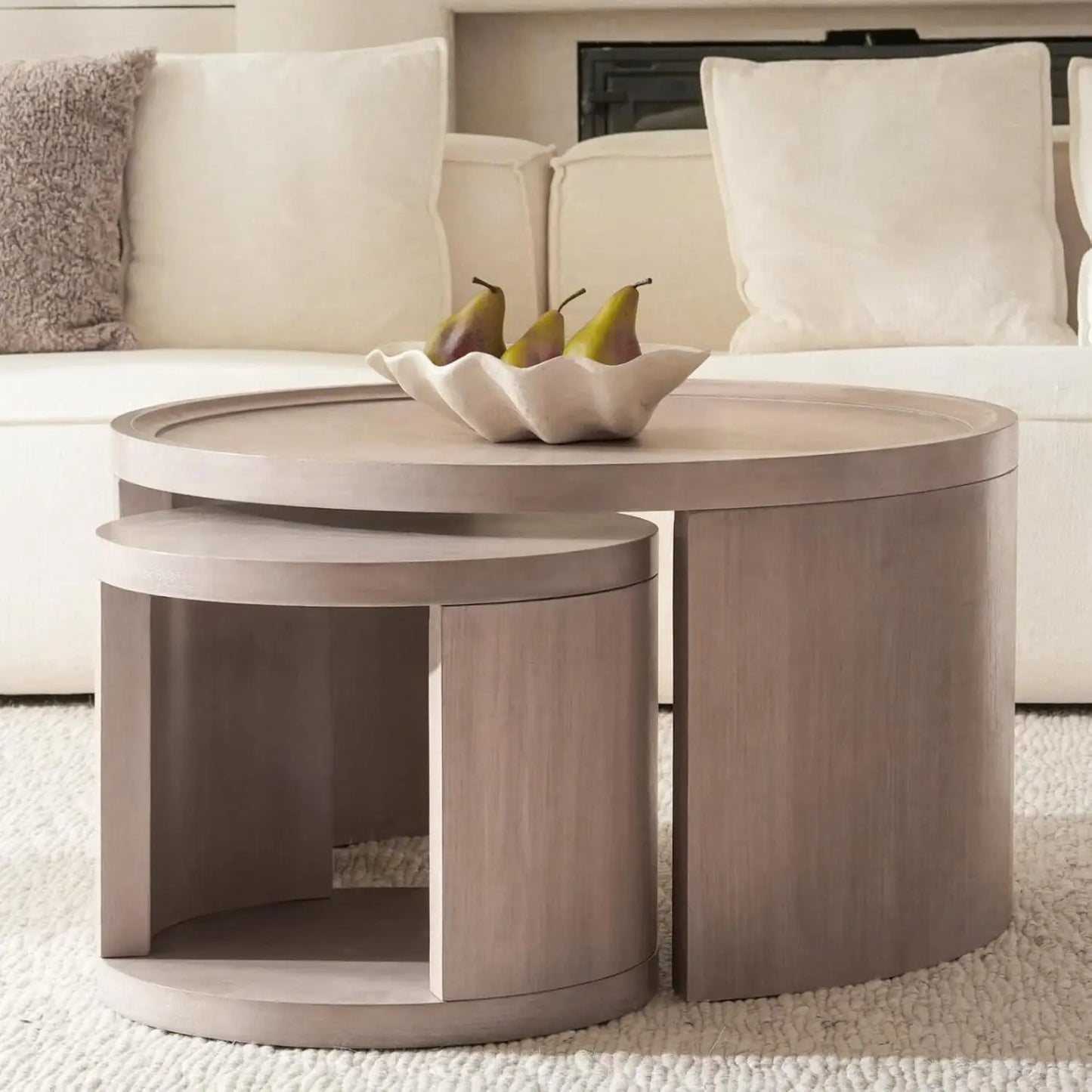 Round Nesting Coffee Table Set of 2 with Wood Tops
