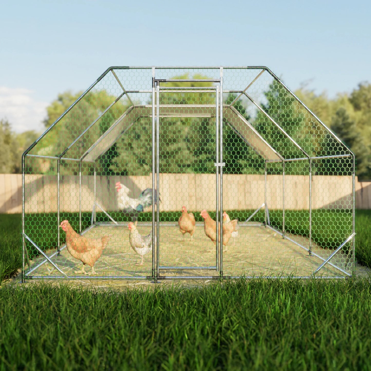 HiMISS Metal Chicken Coop With Waterproof Cover Walk In Poultry Pen