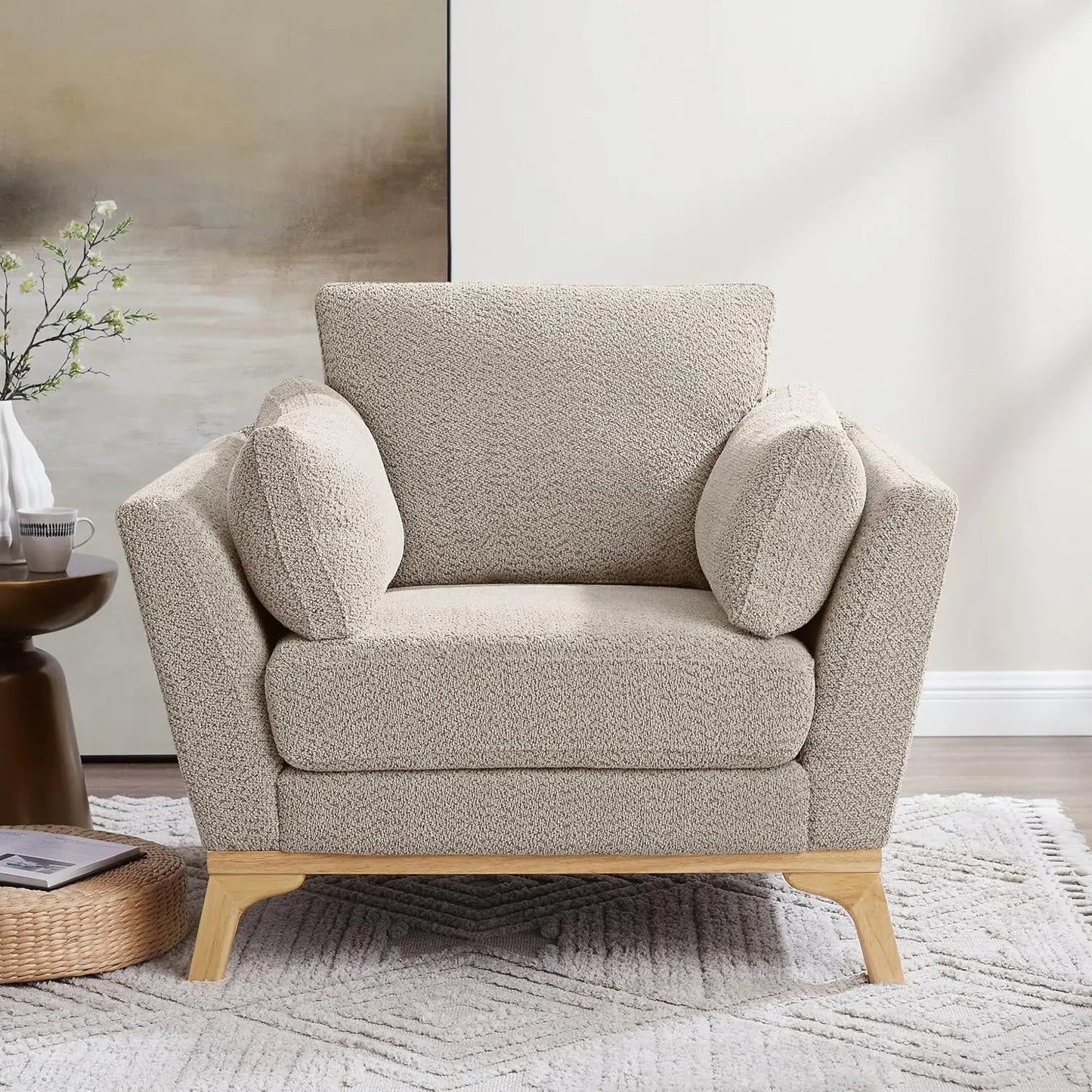 Boucle Upholstered Accent Chair For Living Room And Bedroom