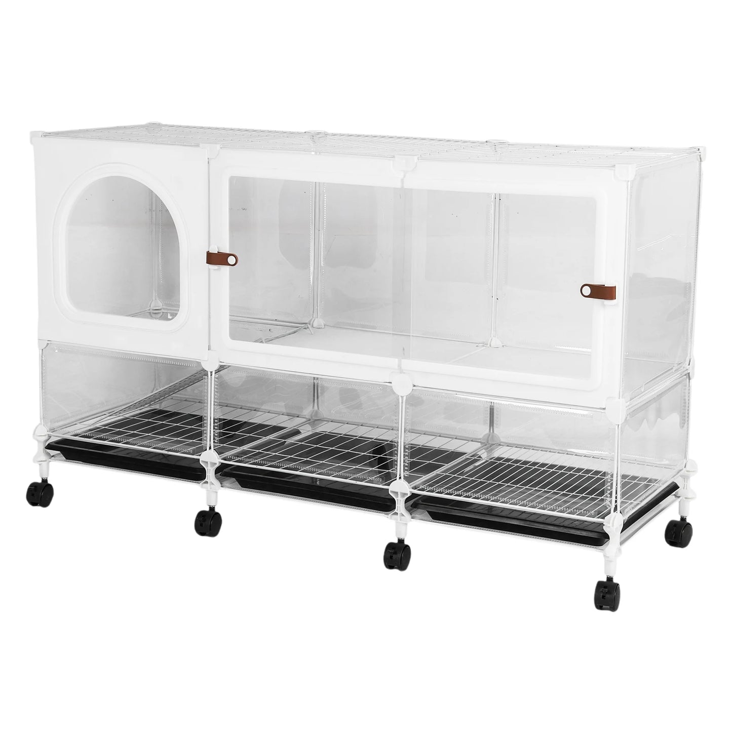 2-Tier Bunny Cage Indoor with Pull Out Tray Rolling Rabbit Hutch with Wheels 105x35x66cm for Guinea Pig Chinchillas
