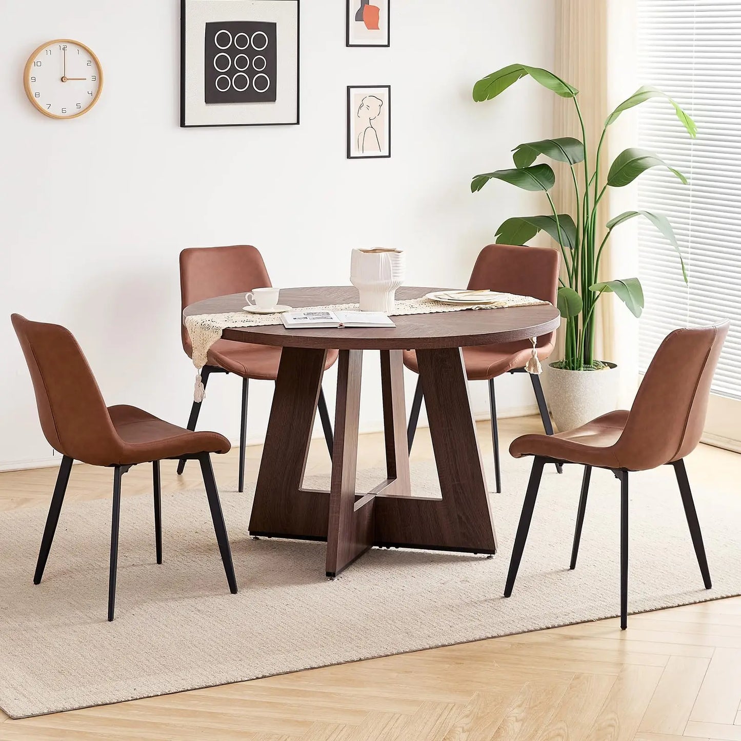 Round Dining Table Set For 4 With Chairs Mid Century