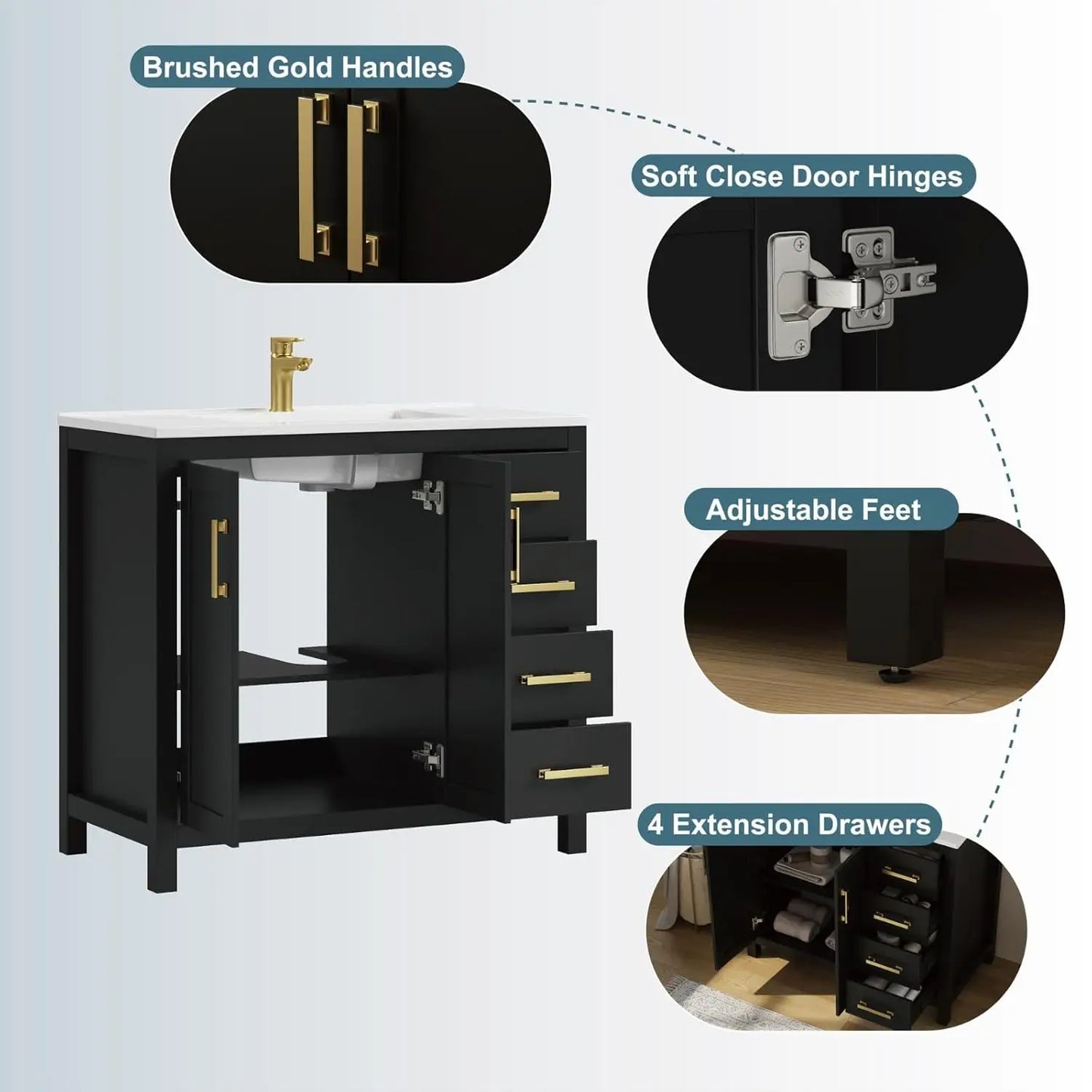 Guangbai Modern Vanity With Integrated Sink For Bathroom