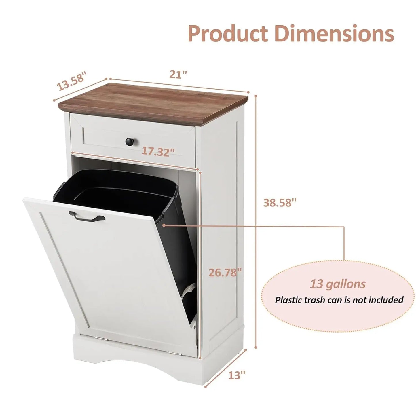 13 Gallons Tilt Out Trash Cabinet Freestanding Kitchen Trash Bin Cabinet Wood Garbage Recycling Cabinet with, Customized