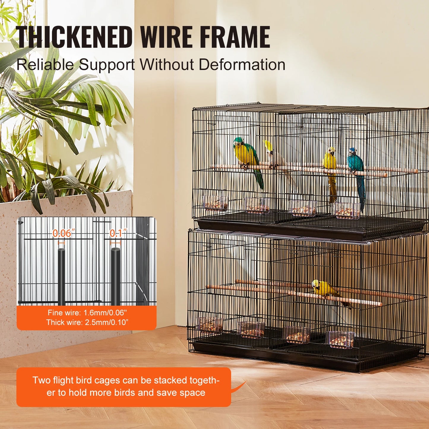 SUCCEBUY 30-Inch Flight Bird Cage, Stackable Small Animal Cage with Handle, Divided Birdcage for Travel, Portable Pet Cage for Small Birds