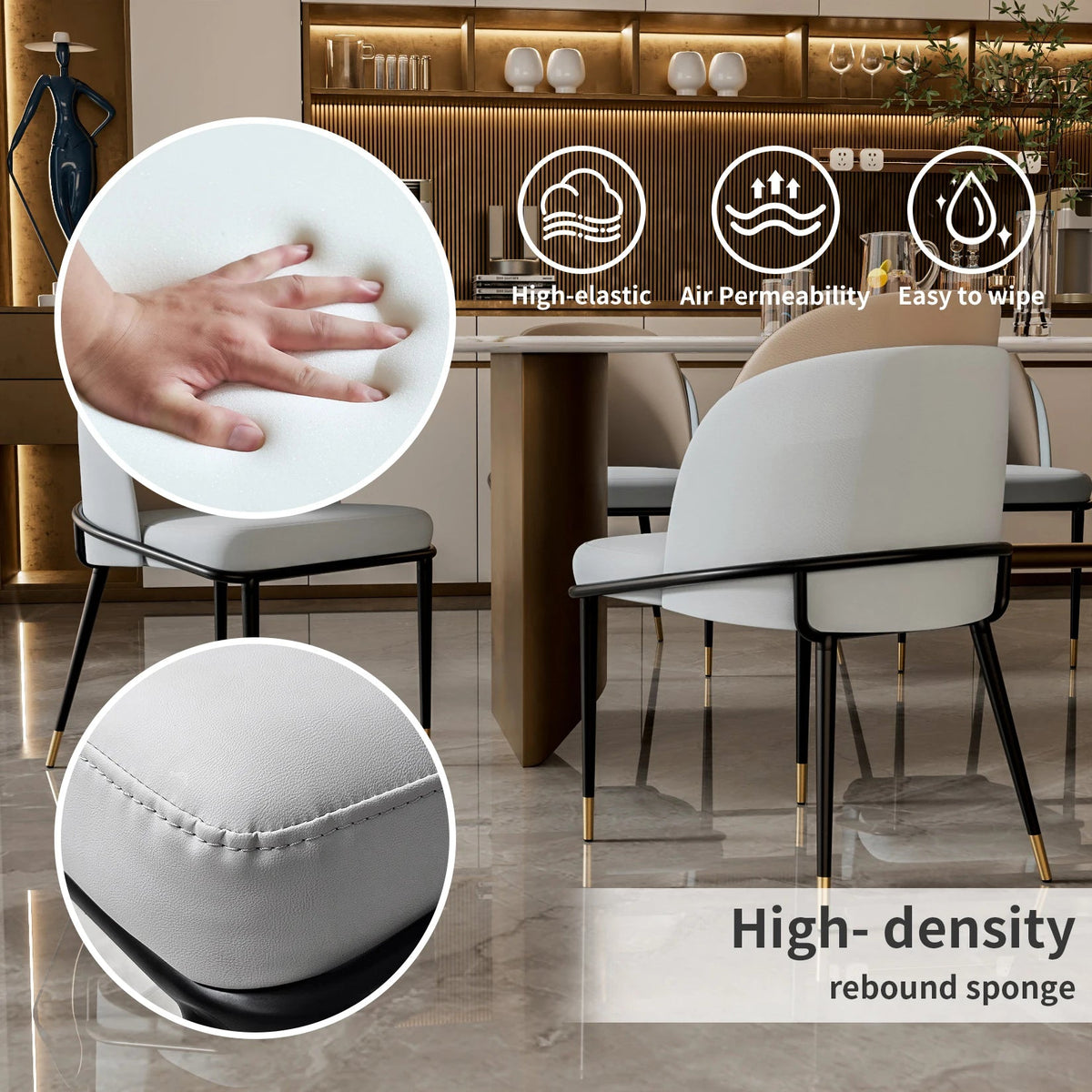 Luxurious Upholstered Dining Room Chairs Set, Microfiber Silicone Leather, 2 Colors, Kitchen Chairs The Pet & Home Store