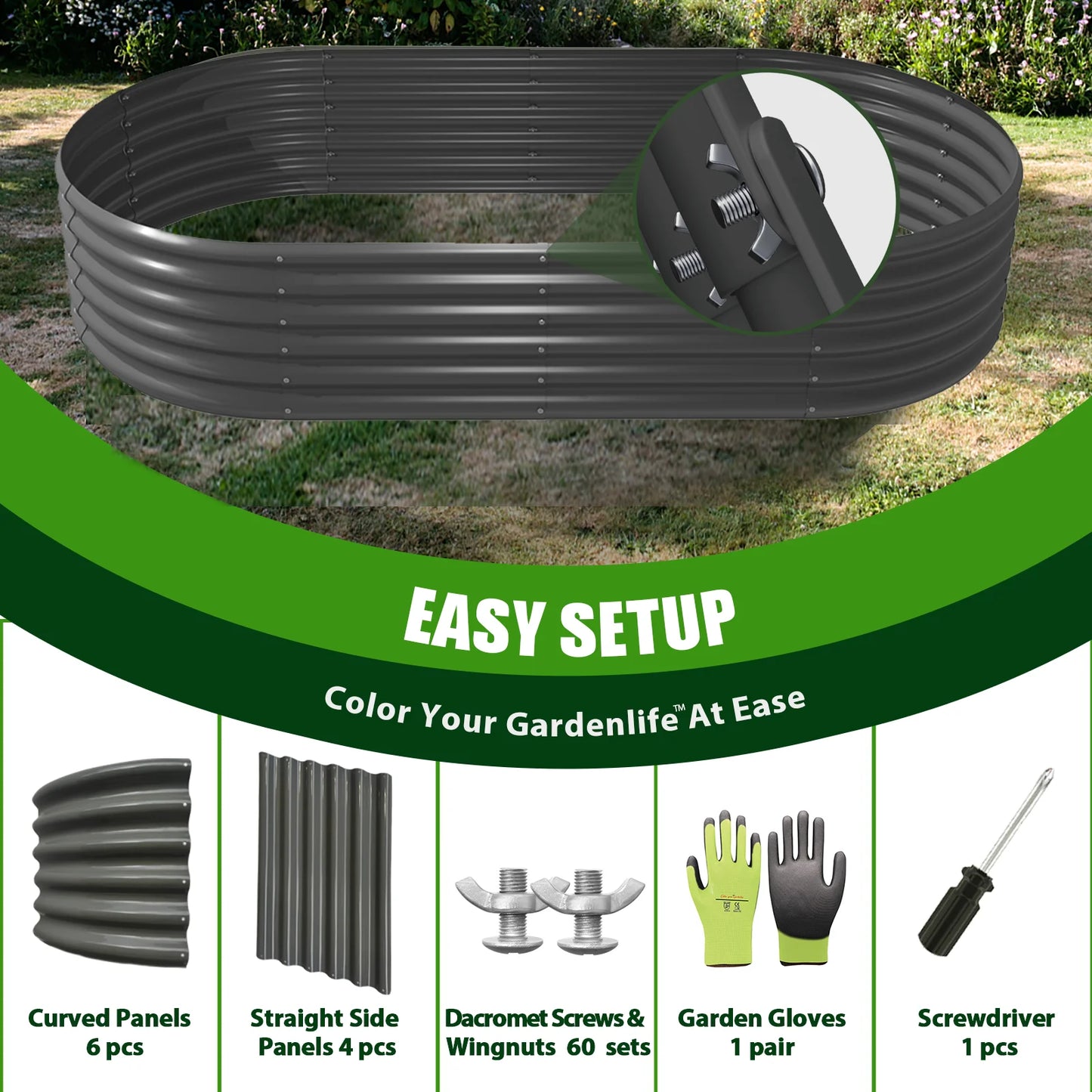 Tramull Galvanized Oval Raised Garden Bed For Vegetables Herbs