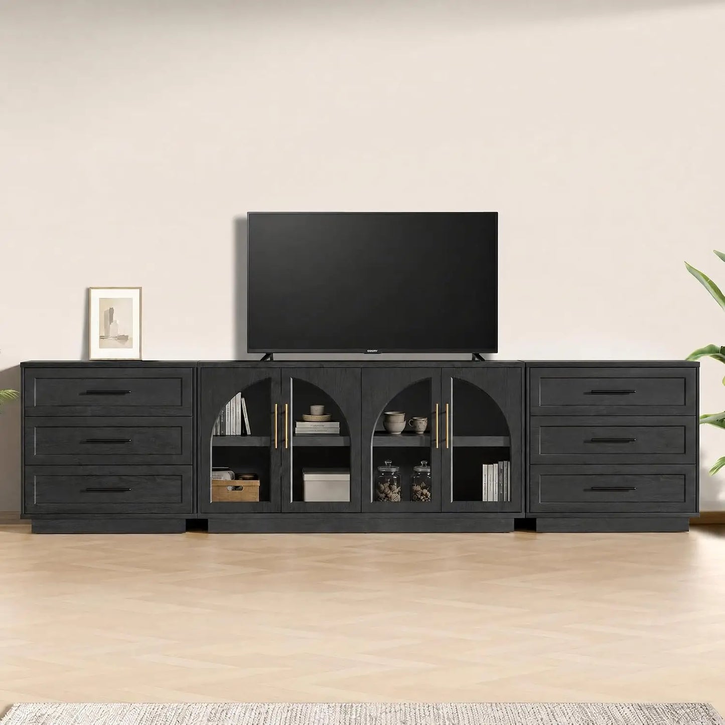 Buffet Cabinet With Glass Doors Modern Arched Sideboard