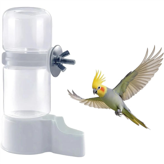 Pet Bird Automatic Water Dispenser with Gravity-Feed for Parrot Budgie Canary Cage Hanging Drinking Fountain