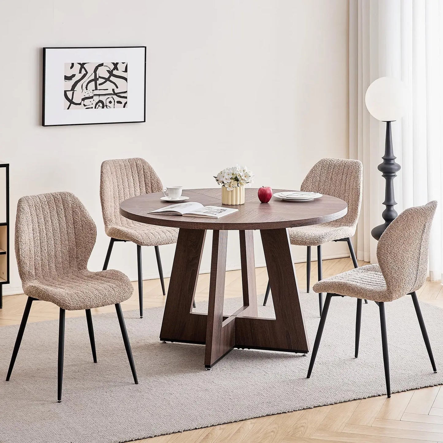 Round Dining Table Set For 4 With Chairs Mid Century