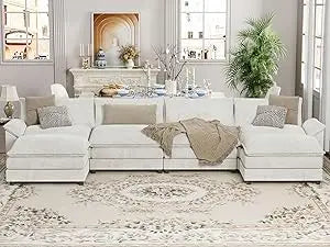 Modular Sectional Sofa U Shaped Chenille Couch Sleeper Removable Ottoman