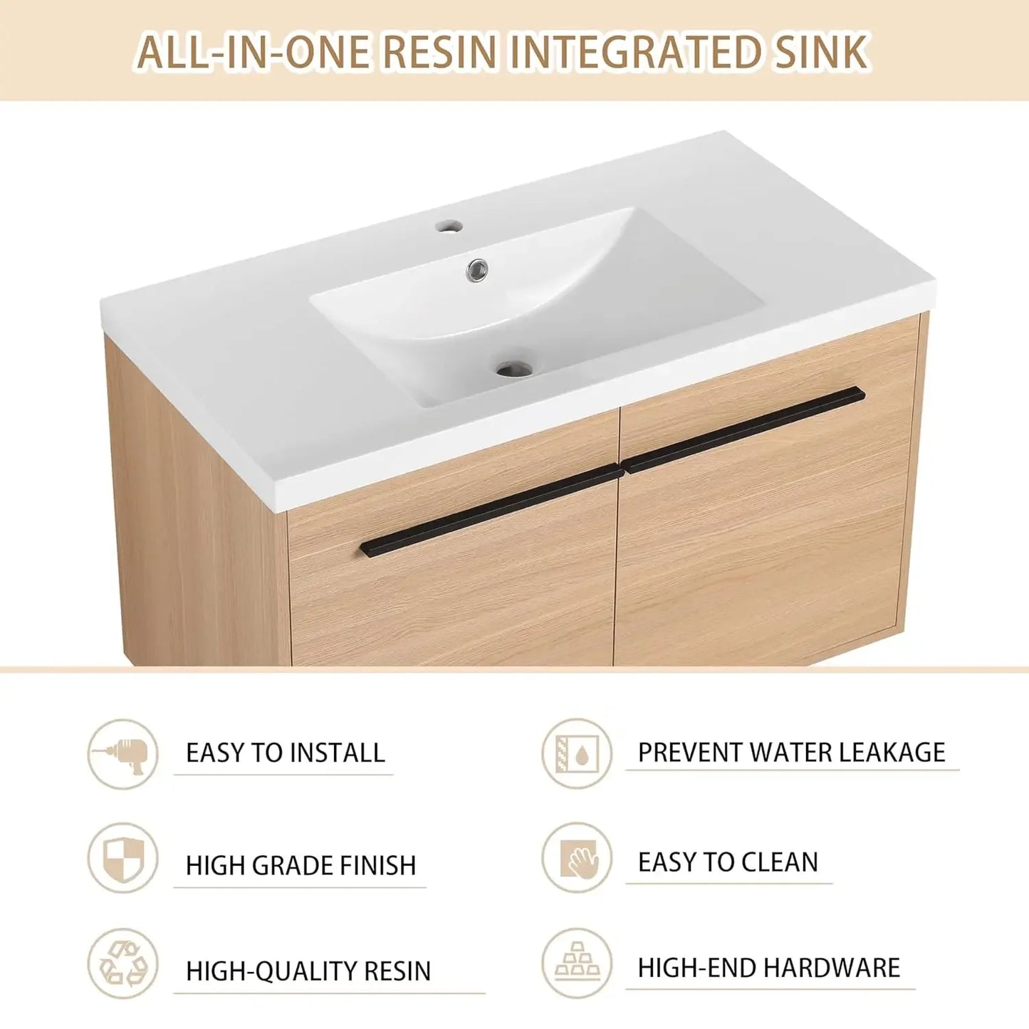 Floating Bathroom Vanity With Sink, Wall Mounted Premium Plywood