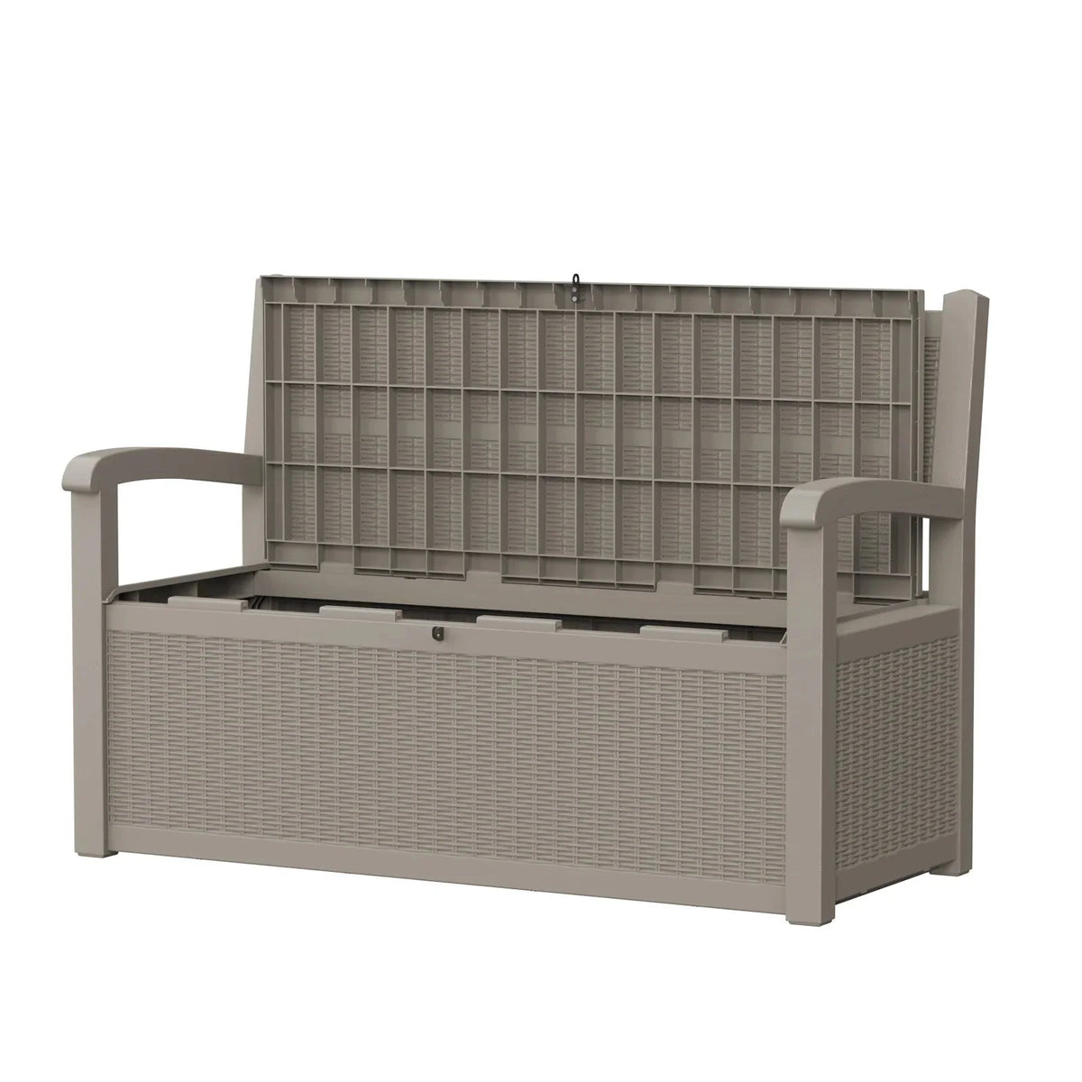 Outdoor Storage Bench with Rattan Look, Light Brown, Weatherproof Resin Patio Bench with Storage Box for Garden Backyard Poolside The Pet & Home Store