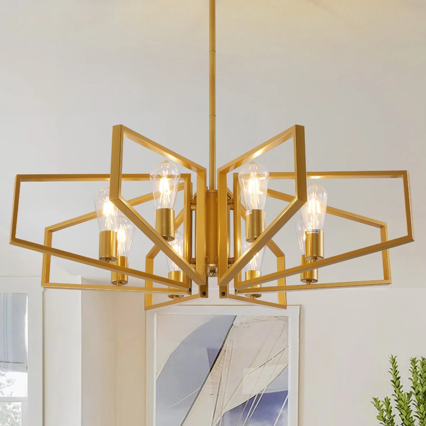 Geometric 8-Light Chandelier With Adjustable Height Iron Frame