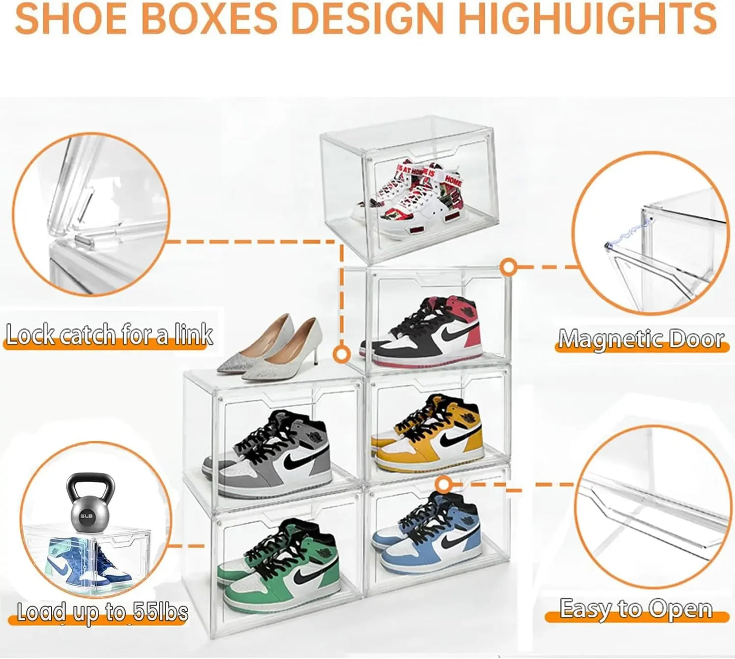 Magnetic Acrylic Clear Shoe Boxes 360 Degree Stackable Sneaker Display