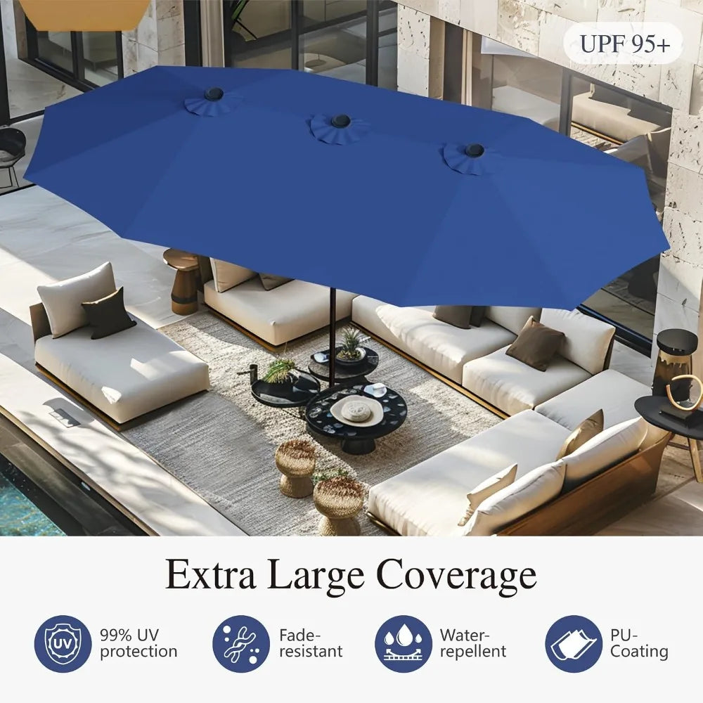 Rectangular Market Patio Umbrella Stainless Steel Frame Heavy Duty Base