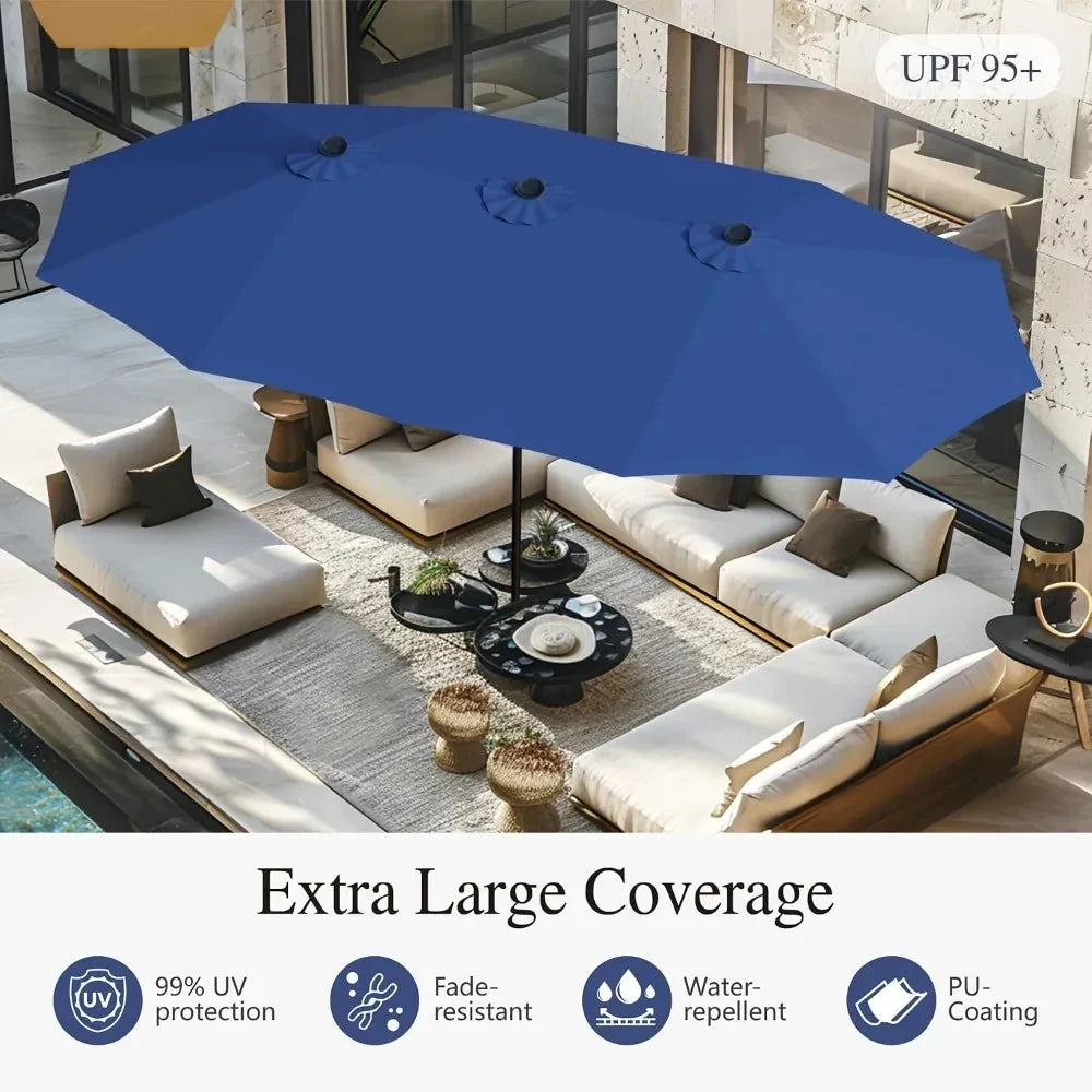 15ft Extra Large Rectangular Market Patio Umbrella,Heavy Duty,Base Included,Outdoor,Custom The Pet & Home Store