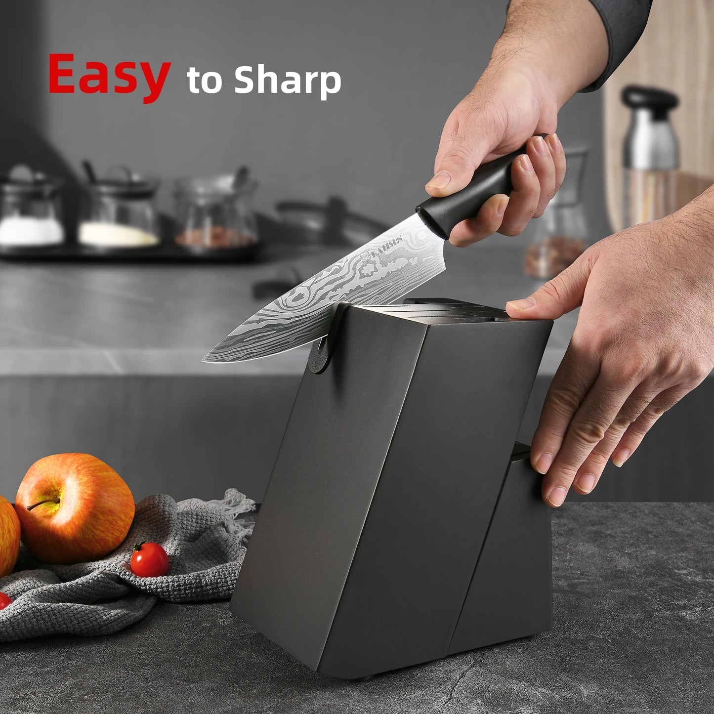 KATISUN Damascus Pattern Knife Block Set With Sharpener