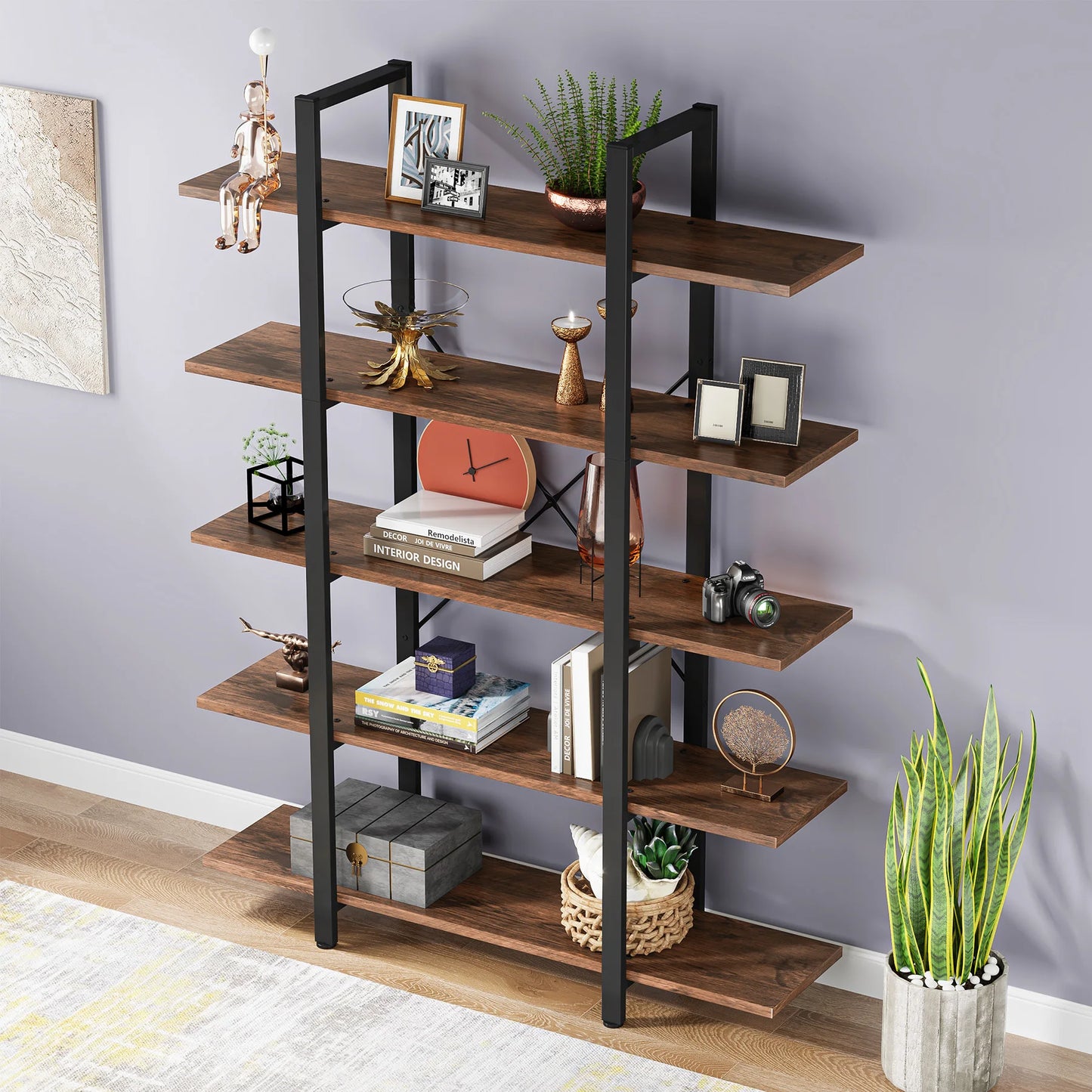 Tribesigns 5-Tier Vintage Industrial Bookcase For Home Office