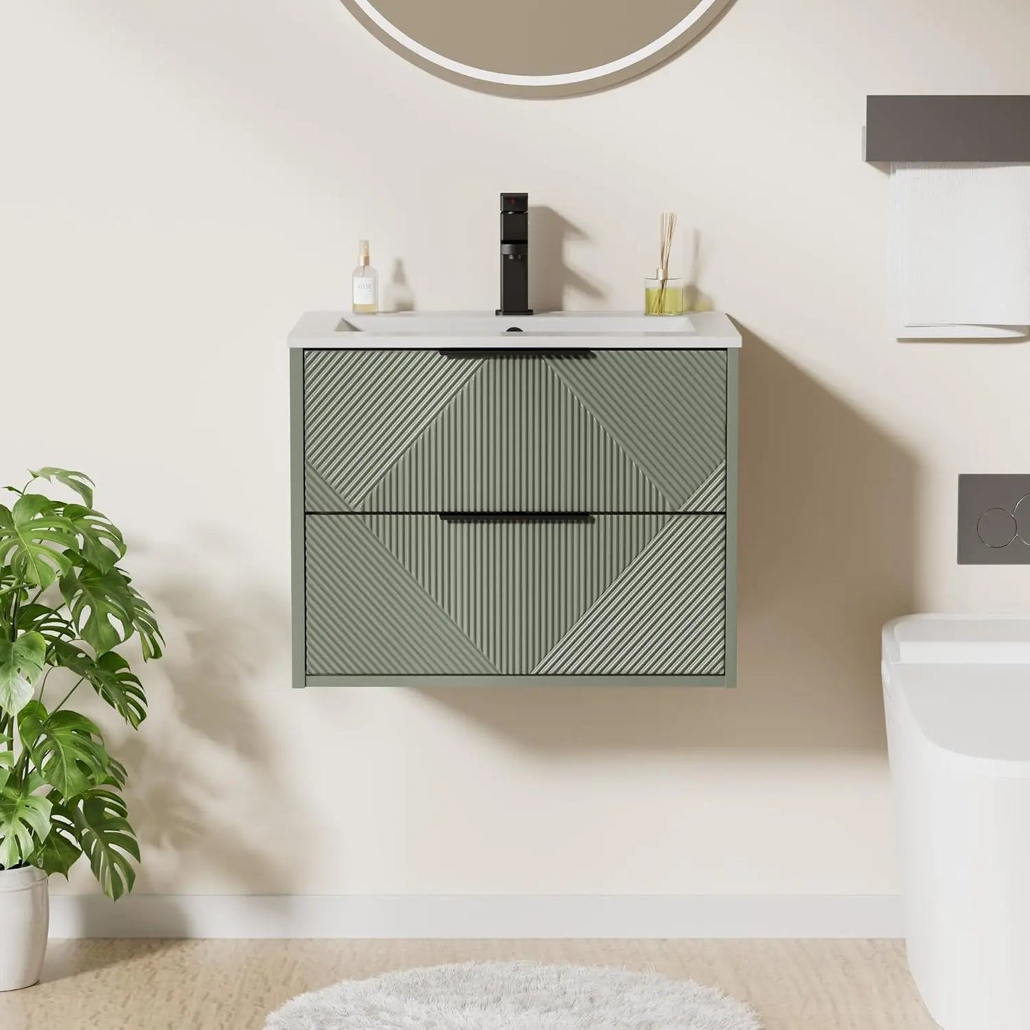 24" Floating Bathroom Vanity with Sink Combo, Modern Wall Mounted Floating Cabinet with 2 Large Soft-Close Drawers, Customized
