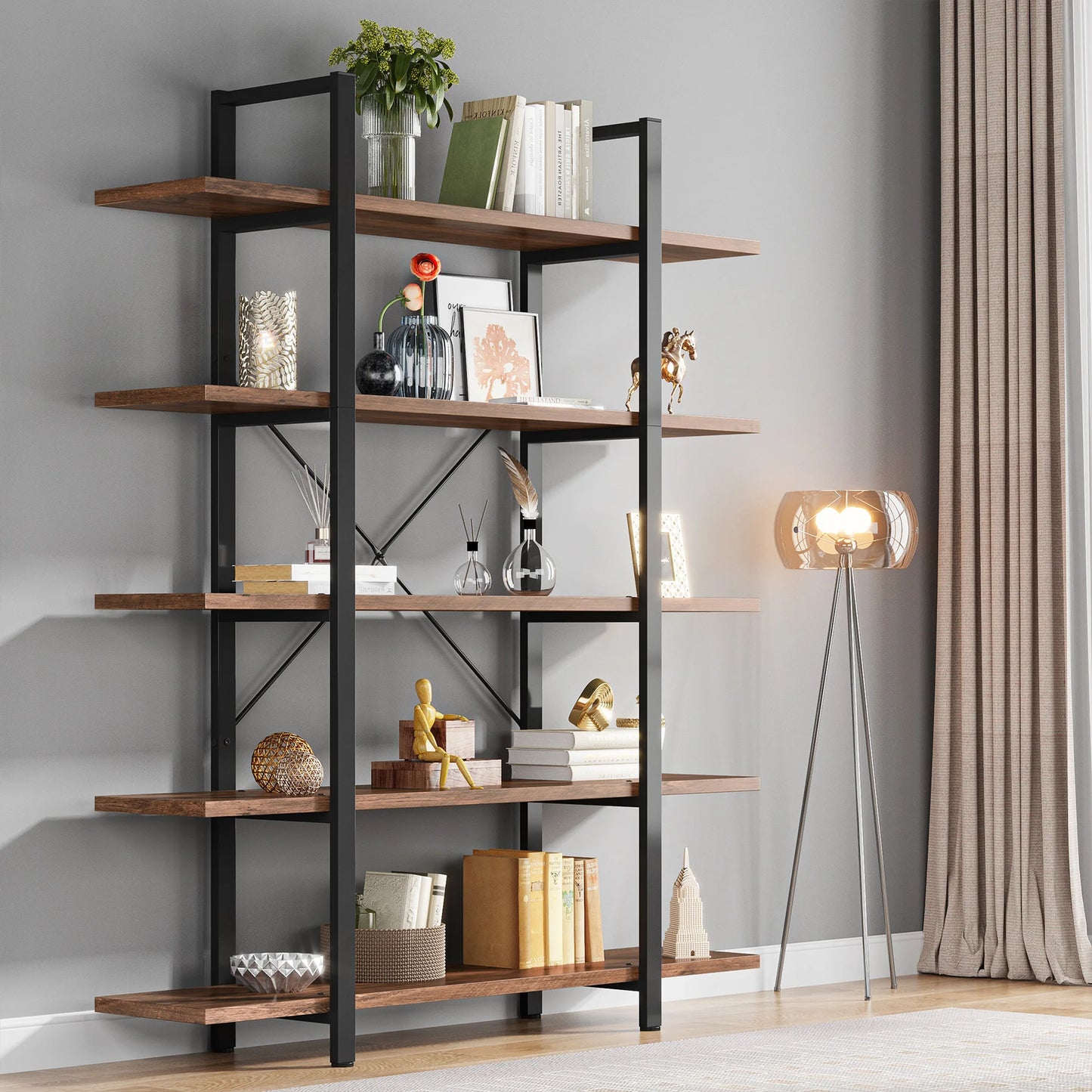 Tribesigns 5-Tier Vintage Industrial Bookcase For Home Office