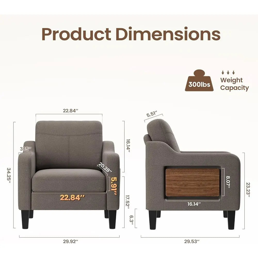 Ern Linen Upholstered Armchair Wooden Side Table Adjustable Comfortable Accent Chair for Living Room Fabric Sofa Design The Pet & Home Store