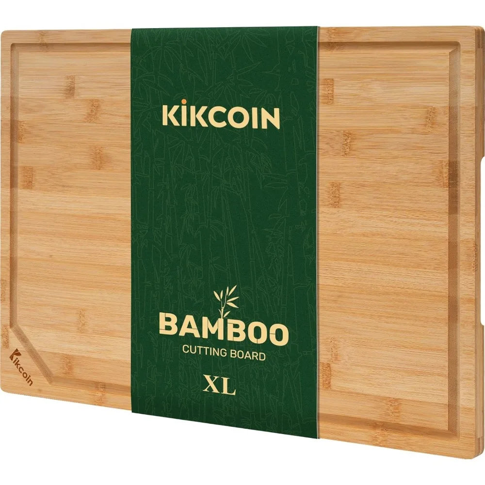 Extra Large Bamboo Cutting Board with Juice Groove and Handle for Kitchen Charcuterie Vegetables Cheese