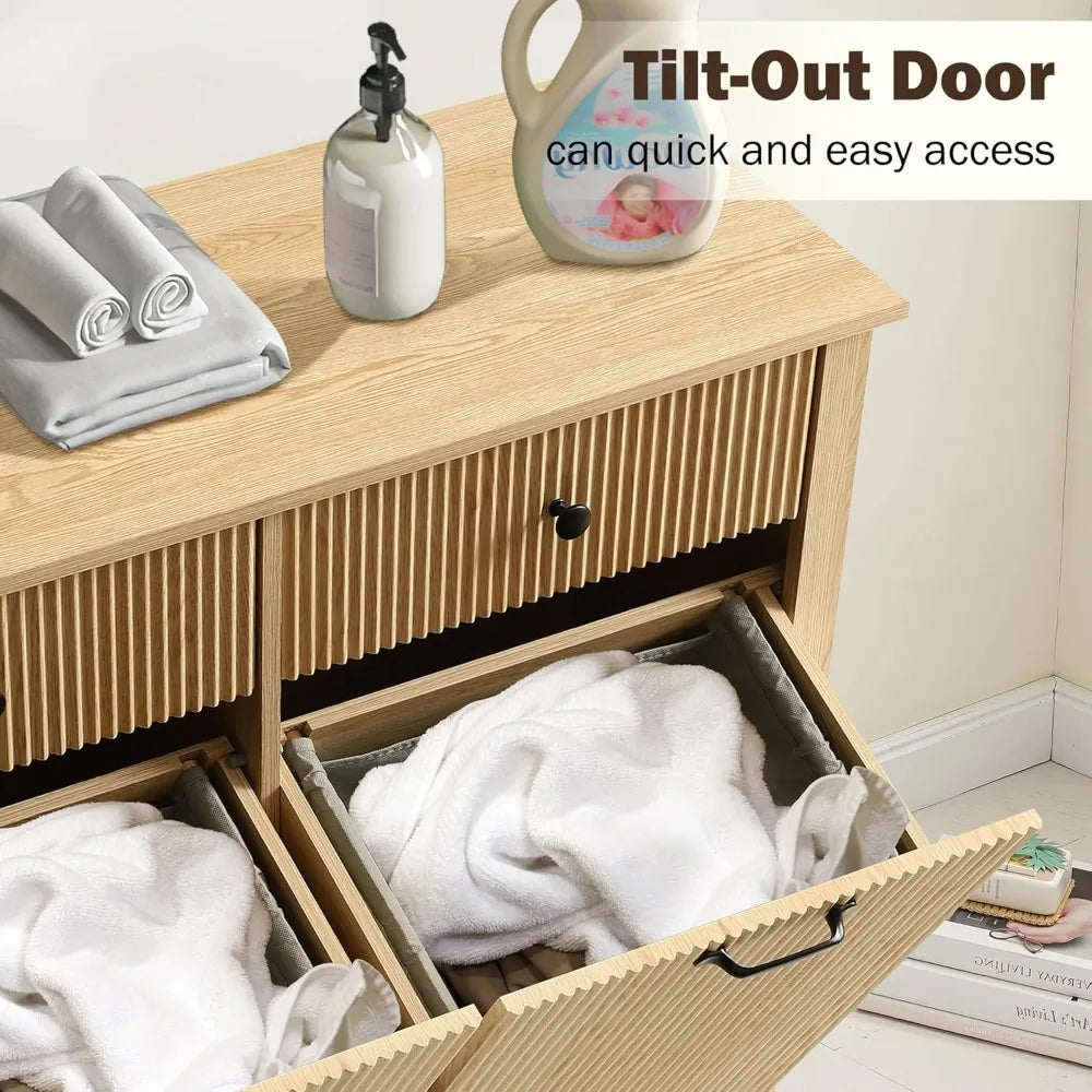 Double Tilt Out Laundry Basket Cabinet With Drawer Wood Storage