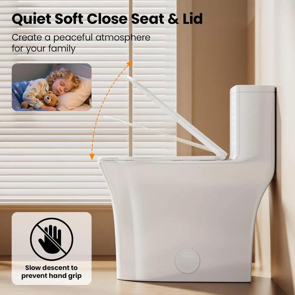 Elongated One-Piece Toilet With Dual Flush High Efficiency Ceramic