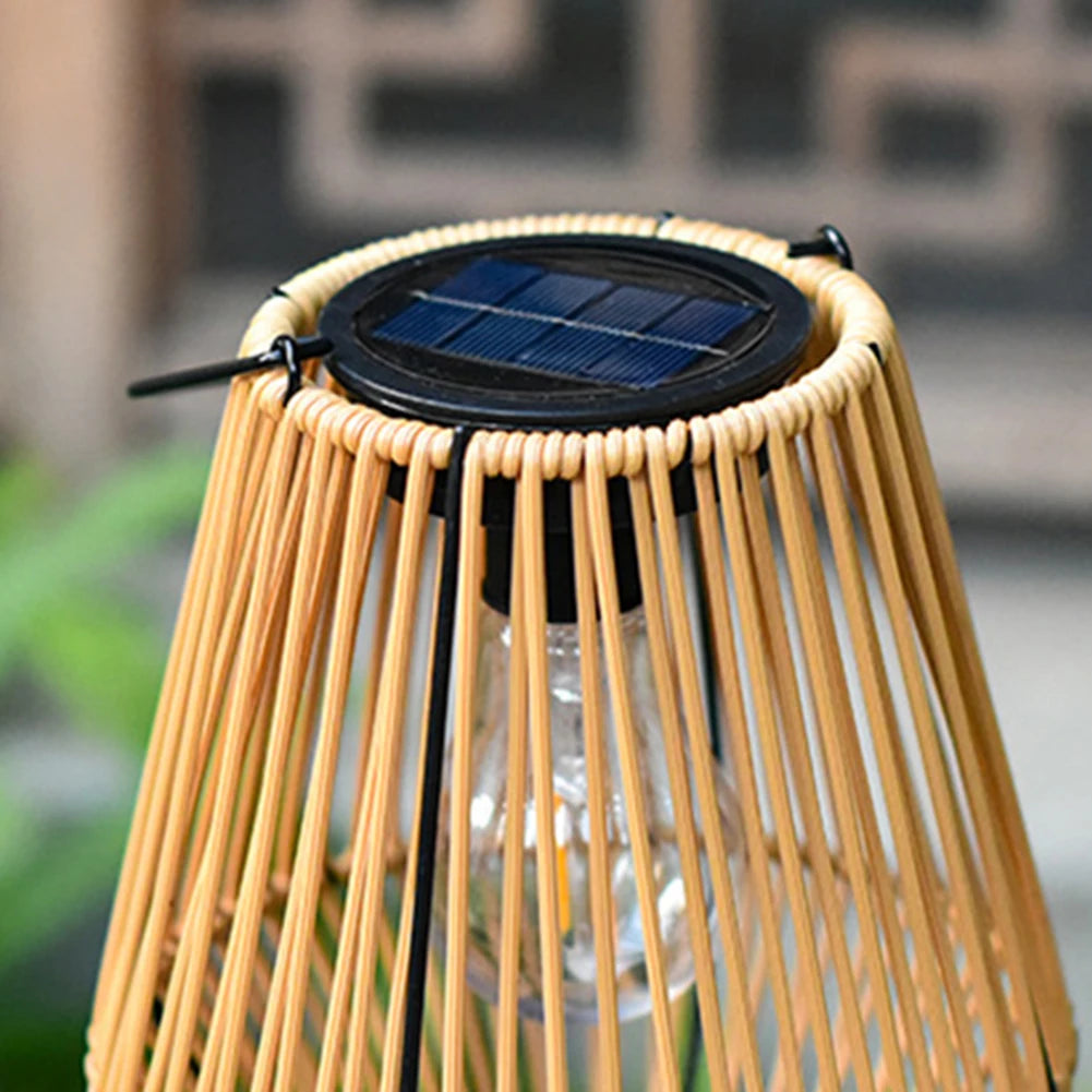 Alloet Solar Hanging Lantern Waterproof IP65 Rattan Bamboo Outdoor Lamp