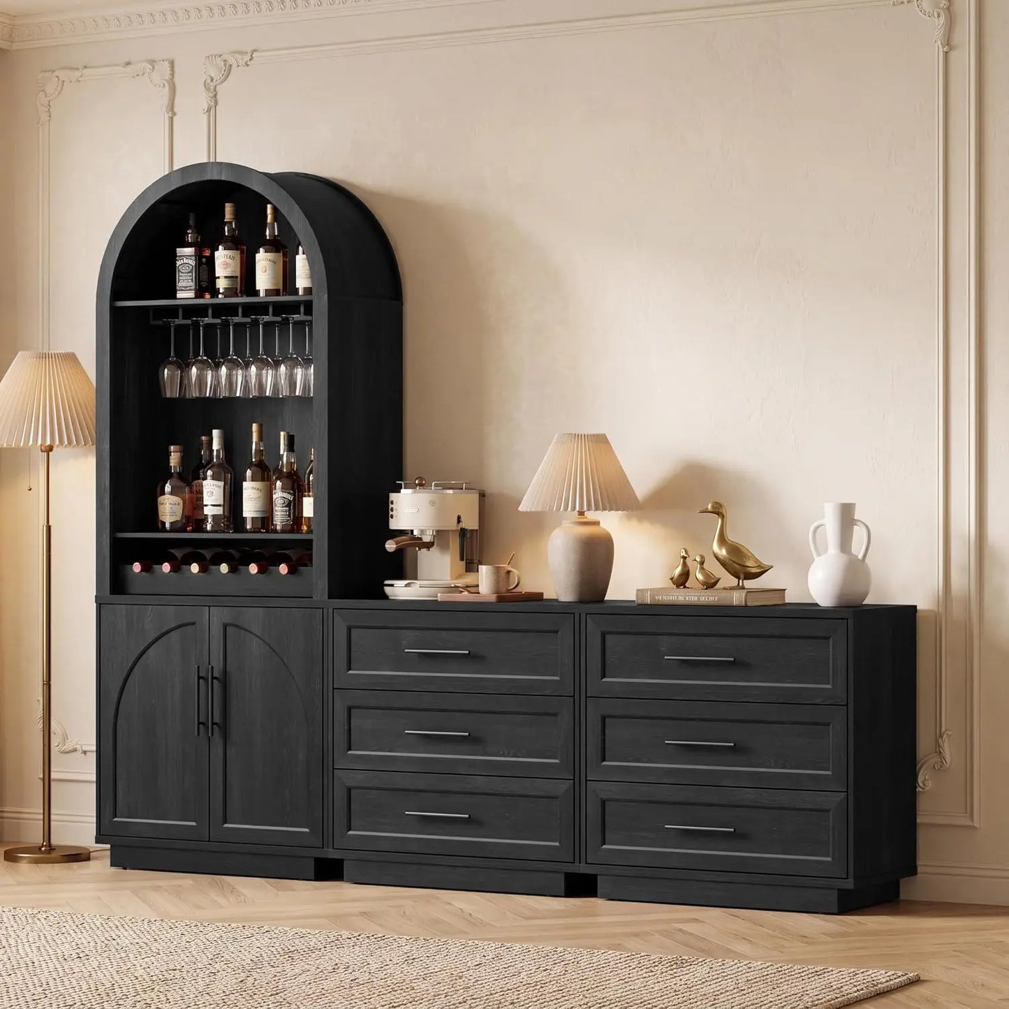 Buffet Cabinet With Glass Doors Modern Arched Sideboard