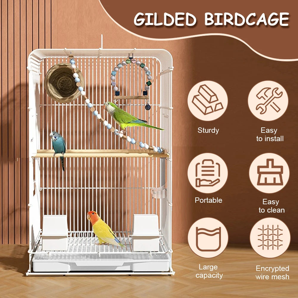 Wrought Iron Bird Cage Lightweight Portable Parrot Cage Removable Tray Large Bird Carrier for Indoor Outdoor Home Bird Feeding