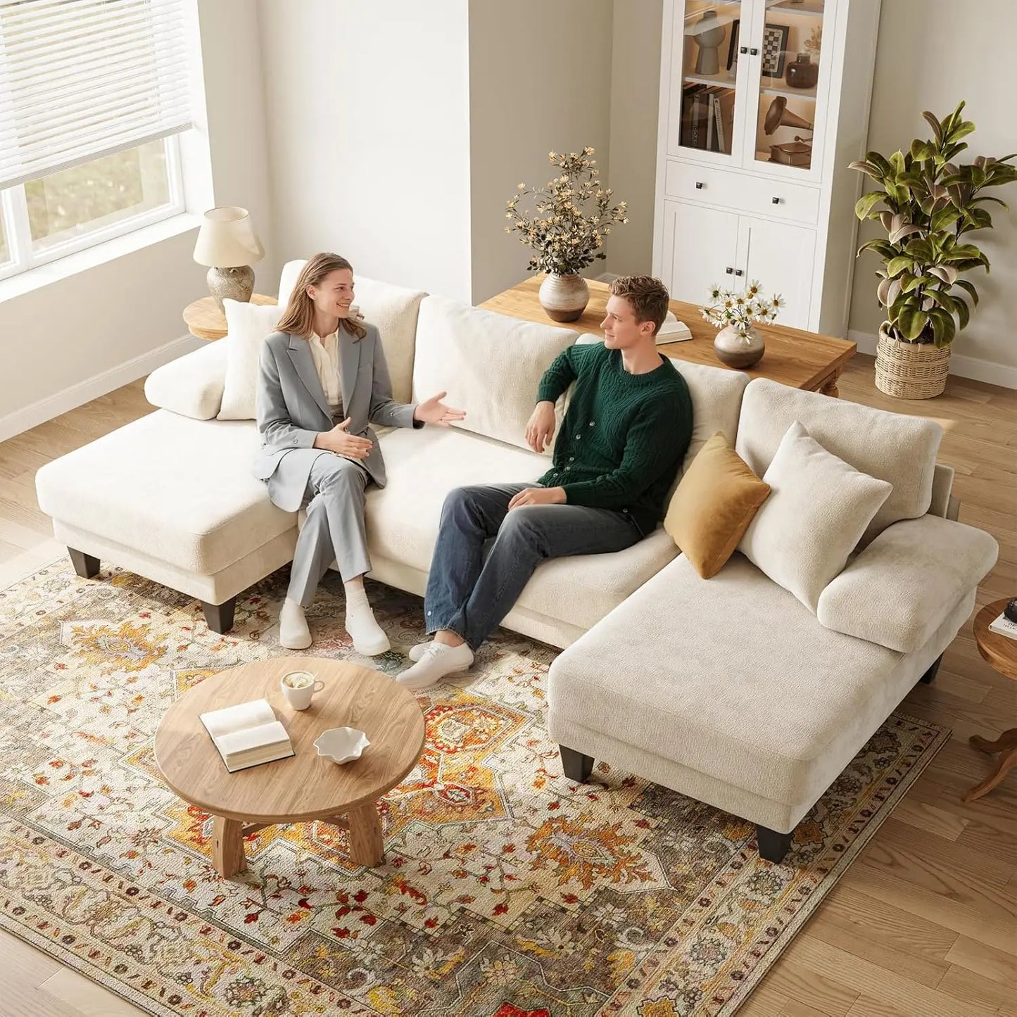GUANGBAI Sleeper Sofa With Pull Out Bed U Shaped Chenille