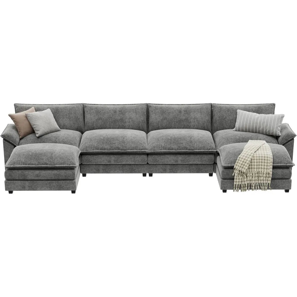Modular Sectional Sofa U Shaped Chenille Couch Sleeper Removable Ottoman