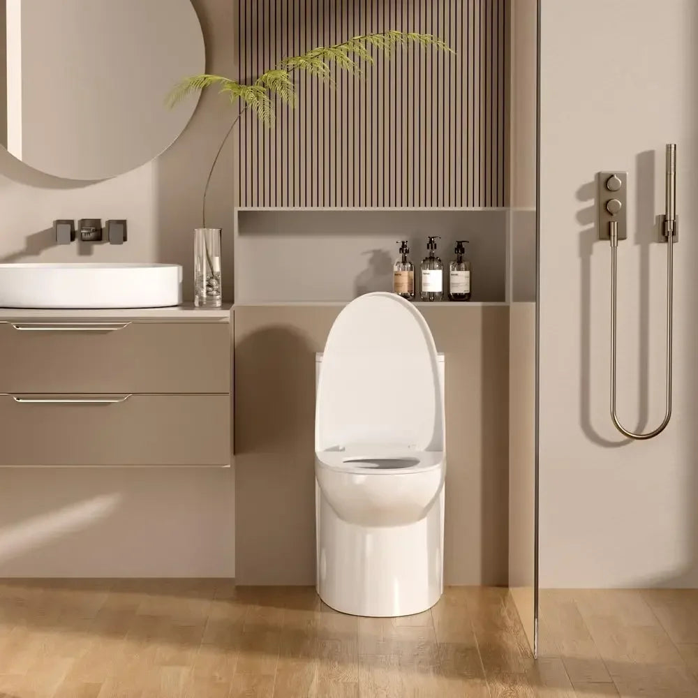 One Piece Toilet Elongated Bathroom Toilet Comfort Height Dual Flush 1.1 1.6 GPF 12 RoughIn Standard White Toilets Bowl White C